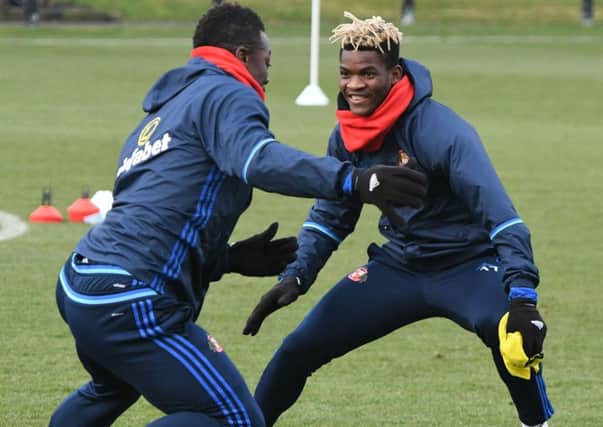 Didier Ndong enjoys training with Lamine Kone at Eppleton CW in midweek. Picture by Kevin Brady