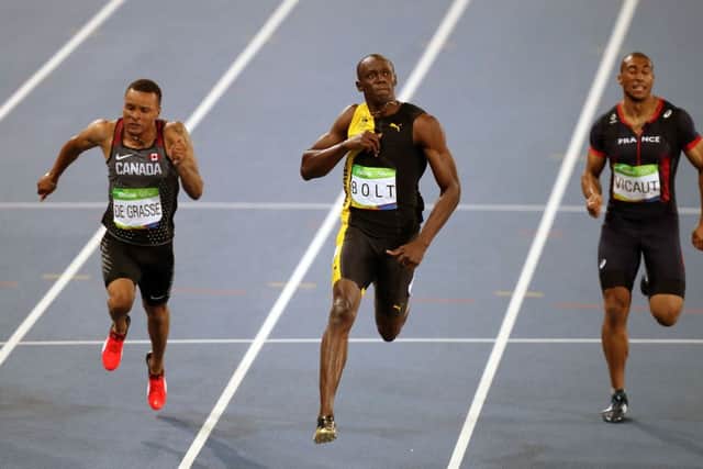 Jamaica's Usain Bolt wins the men's 100m final at the Olympics Stadium on the ninth day of the Rio Olympics Games,.
Mike Egerton/PA Wire.