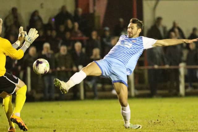 South Shields' Carl Finnigan threatens the Seaham goal last night. Picture by Peter Talbot