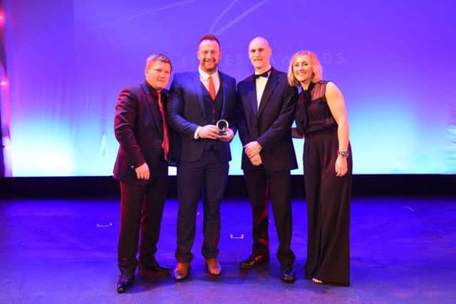 National Fitness Awards. (L-R) Ricky Hatton, award winner Michael Warren, Paul Swainson from sponsor Future Fit and fitness trainer and speaker Katie Bulmer-Cooke.