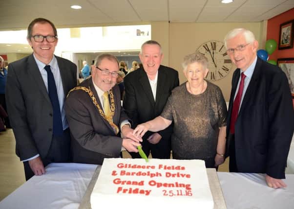 from left to right, Bruce Moore, Housing & Care 21 Chief Executive, Lord Mayor Alan Emmerson, Residents Mr and Mrs Hall, and Lord Ben Stoneham.