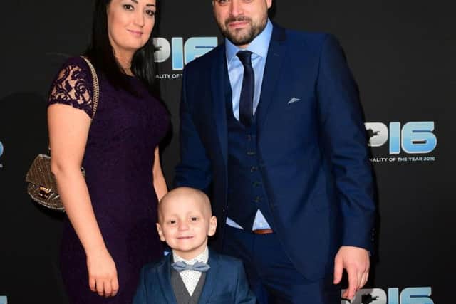 Star Guest Bradley Lowery with parents during the red carpet arrivals for BBC Sports Personality of the Year 2016 at The Vox at Resorts World Birmingham. Credit: Ian West/PA Wire