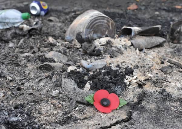 Poppy wreaths from the Silksworth Park War Memorial have been set alight at the rear of the bandstand.