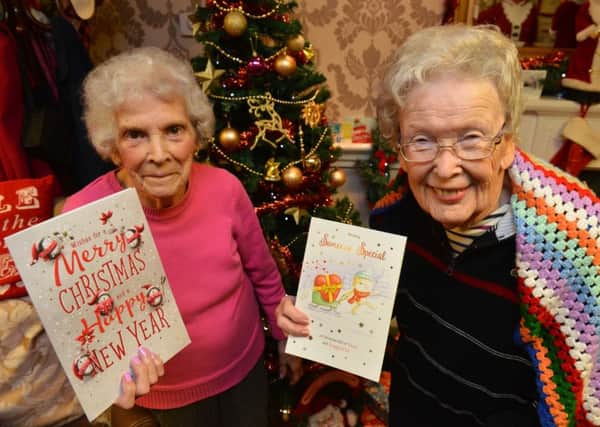 Westoe Grange Care Home Christmas cards. 
Residents Elsie Burne and Edythe Brandon.