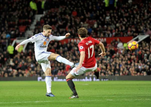 Sunderland striker Fabio Borini scores against Manchester United. Picture by FRANK REID