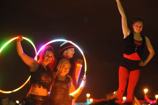 Crowds enjoy fire dancers Glow! during New Year Celebrations at Cliffe Park, Seaburn.