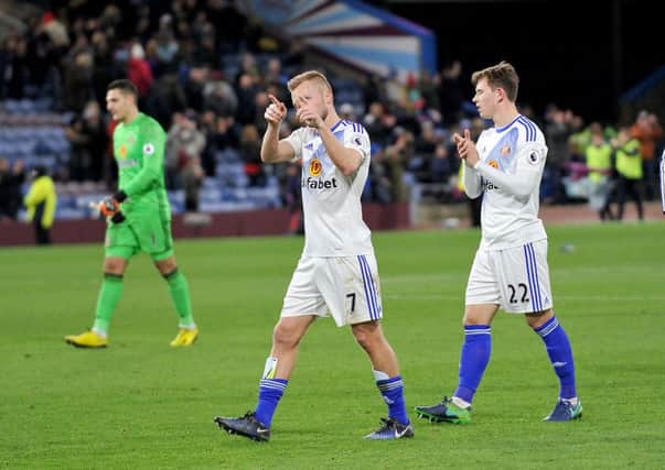 Vito Mannone, Seb Larsson and Donald Love  walk off Turf Moor at full-time. Picture by FRANK REID