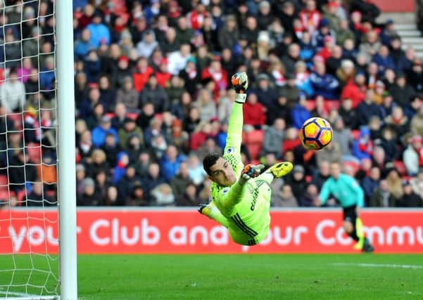 Vito Mannone makes a brilliant save against Liverpool. Picture by FRANK REID