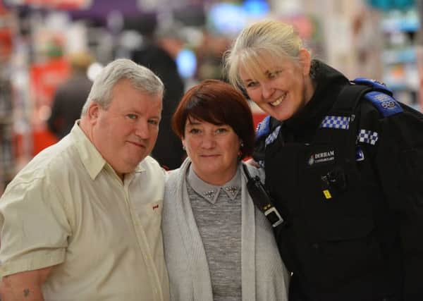 Sainsbury shopper Catherine Maguire life was saved in-store on Christmas Eve. First on the scene off duty paramedic Steven Tate and PCSO Debbie Sadler-Knox