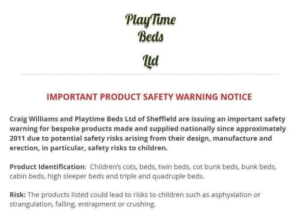 The safety warning notice for Playtime Beds.