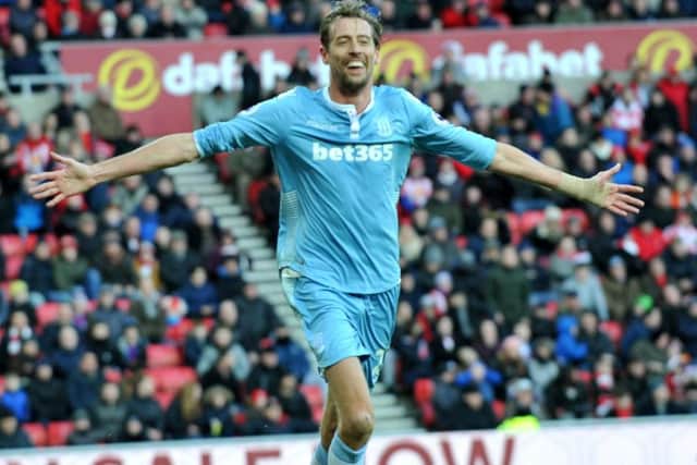 Peter Crouch celebrates putting Stoke 3-0 up at Sunderland. Picture by Frank Reid