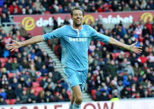 Peter Crouch celebrates putting Stoke 3-0 up at Sunderland. Picture by Frank Reid