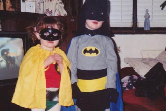 Happier days, Amber Rose Cliff as Robin and Josh Cliff as Batman.