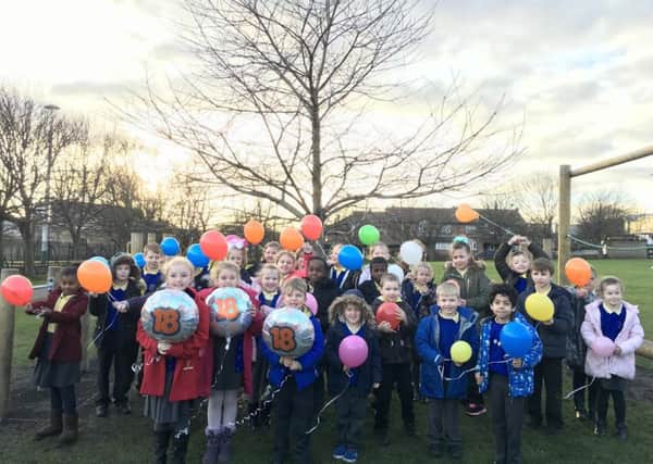 Dame Dorothy Primary School pupils released balloons to mark what would have been the 18th birthday of Kieran Anderson.