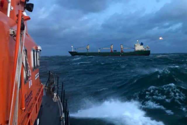 Merchant seaman airlifted to hospital after taking ill on board a ship off the coast of Sunderland. Credit  Michael Brown/RNLI