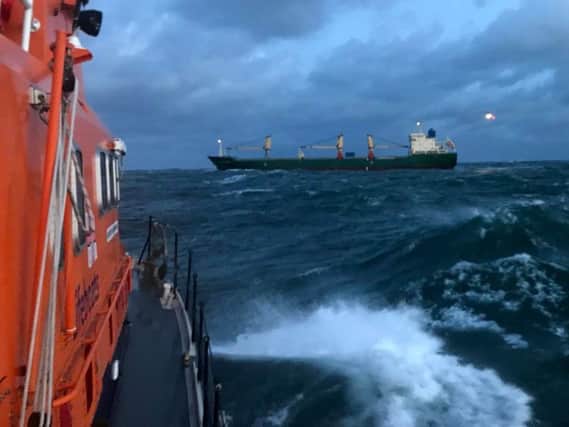 Merchant seaman airlifted to hospital after taking ill on board a ship off the coast of Sunderland. Credit  Michael Brown/RNLI