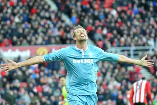 Peter Crouch celebrates his 50th Stoke goal. Picture by FRANK REID