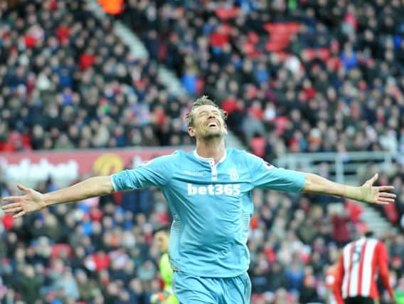 Peter Crouch celebrates his 50th Stoke goal. Picture by FRANK REID