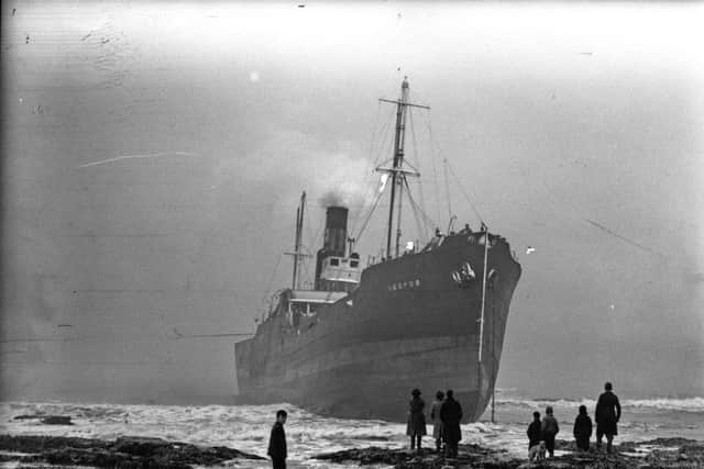 The ship Regfos ashore at Whitburn.