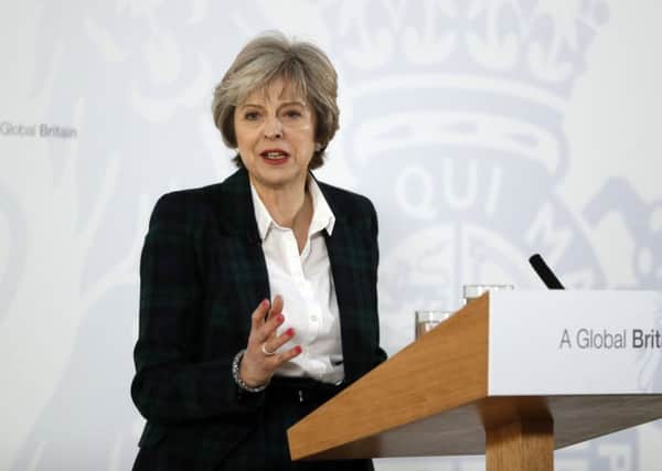 Prime Minister Theresa May speaking at Lancaster House in London
