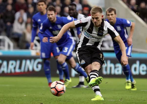 Matt Ritchie hits home Newcastle's penalty opener against Birmingham