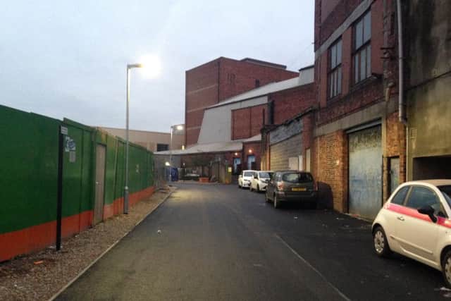 The alleyway between Mecca Bingo and Sunderland College's construction site.