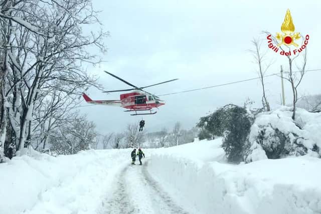 Handout photo issued by Virgili del Fuoco after an avalanche buried the Hotel Rigopiano in Abruzzo. PRESS ASSOCIATION Photo.