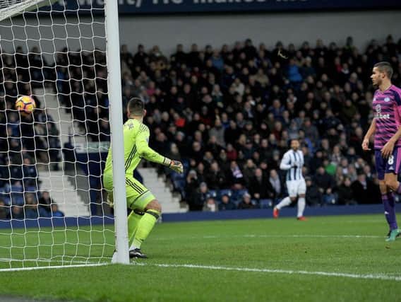 Vito Mannone can only watch as Darren Fletcher's shot puts West Brom ahead. Picture by FRANK REID
