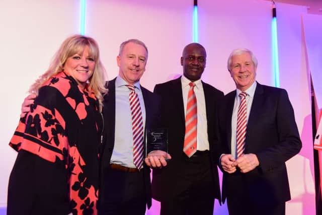 Best of Wearside Awards at the Stadium of Light on Thursday night. Lifetime Contribution Award winner Kevin Ball (2nd left) presented by Joy Yates Editorial Director with Gary Bennett and Jimmy Montgomery