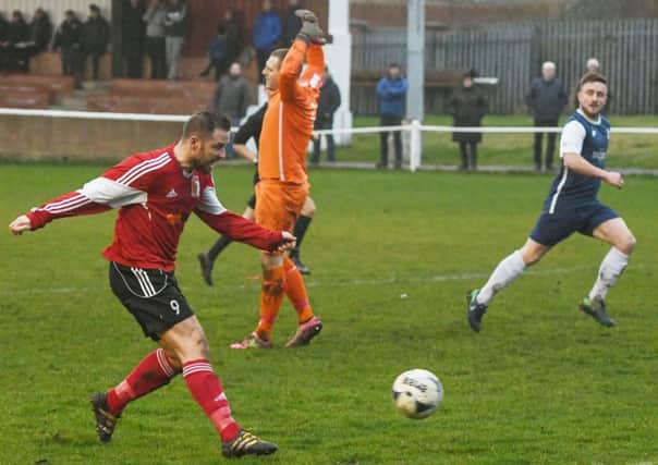 John Butler hits home Sunderland RCA's third goal in last week's thrilling 6-3 defeat to Shildon. Picture by Kevin Brady