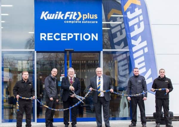 Mayor of Durham Councillor Edward Bell opens the new Kwik Fit site in St Andrew's Park, Durham.