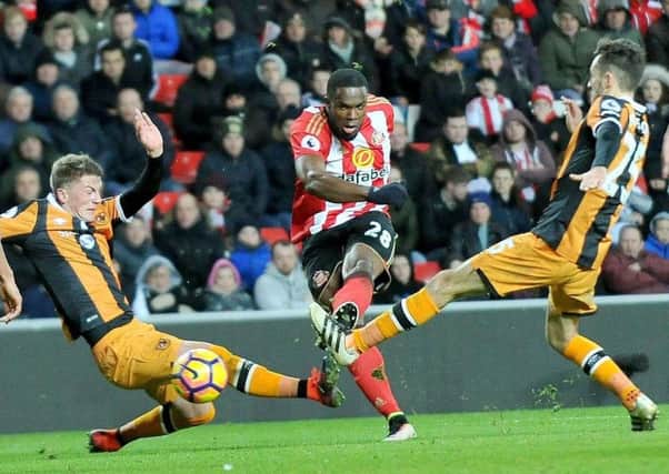 Victor Anichebe scores against Hull back in November. His latest injury, ruling him out for at least 10 weeks, is a massive blow to Sunderland boss David Moyes