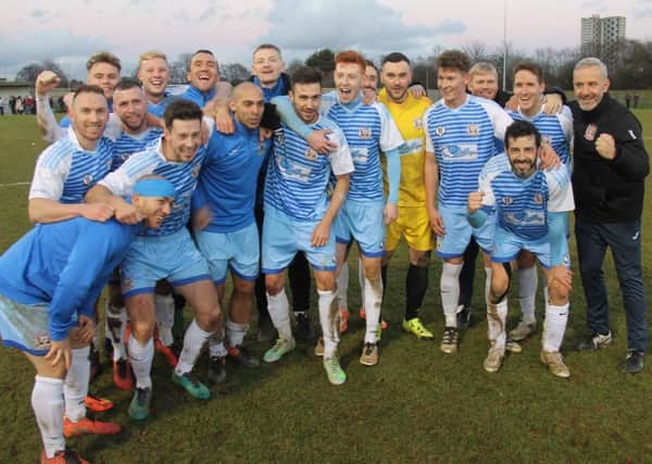 South Shields enjoy their FA Vase win at Team Solent. Picture by Peter Talbot