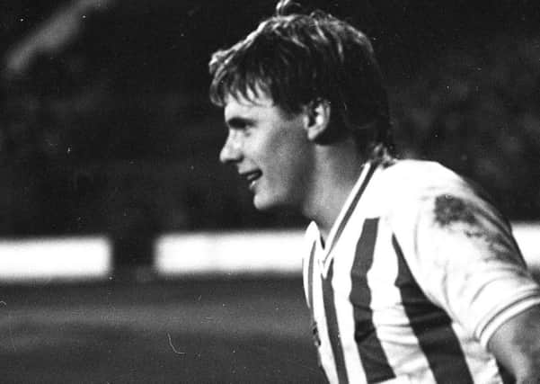 Colin West celebrates his double in the 2-0 Milk Cup semi-final first leg win over Chelsea at Roker Park on February 13, 1985