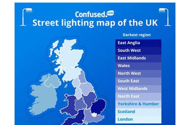 A map showing which parts of the UK have the darkest streets.