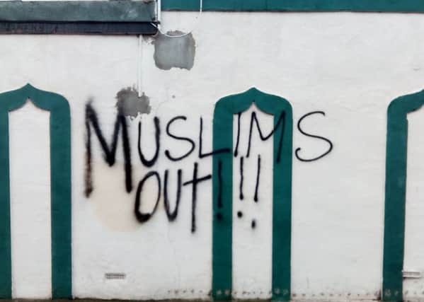 Graffiti at the Sunderland Jami-Masjid mosque.