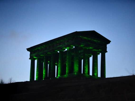 Penshaw Monument has gone green to celebrate the return of Wicked to Sunderland Empire