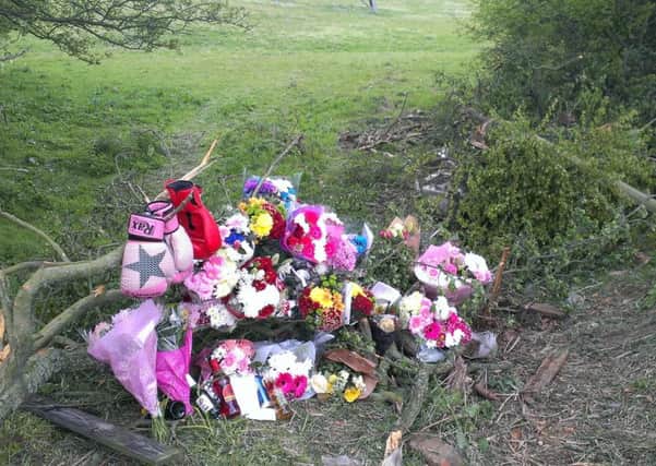 Floral tributes left in memory of boxer Karl Bennett, 17, who died in a crash on Sunday, May 17, on the A182 South Hetton Road.