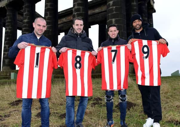 Darron Gibson (left) joins John O'Shea, Bryan Oviedo and Joleon Lescott in promotion Sunderland's Keep The Faith campaign, and home shirt price cuts to Â£18.79, marking the club's foundation date.
