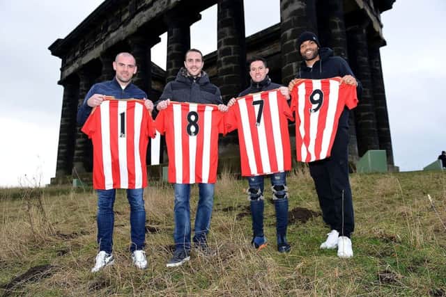 New Sunderland signings Joleon Lescott, Bryan Oviedo and Darron Gibson joined captain John OShea at one of Sunderlands famous landmarks, Penshaw monument.  Picture by FRANK REID