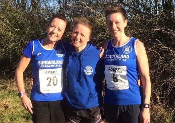 Sunderland Harriers' winning women's team. Left to right: Coleen Compson, Nicola Woodward and Vicky Younger