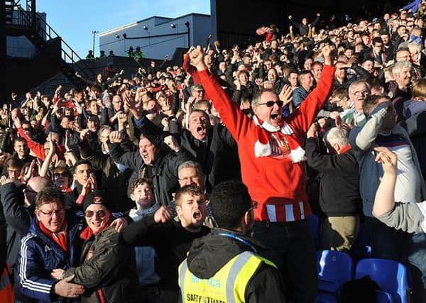 Sunderland fans celebrate going 3-0 up at Palace today. Picture by Frank Reid