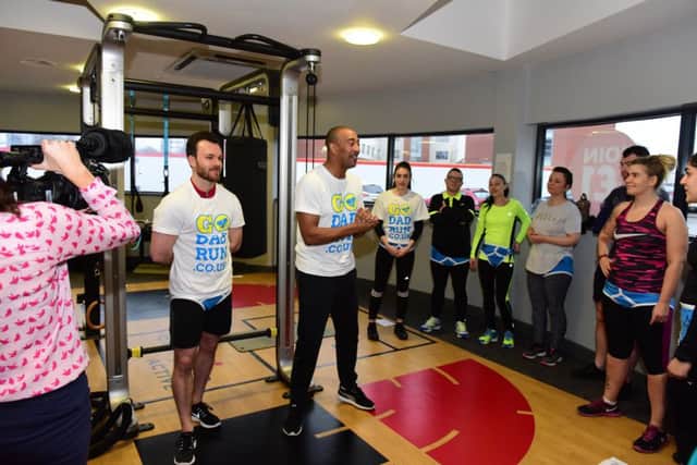 Olympian Colin Jackson welcomes some those taking part in a fitness session at the Sunderand Aquatic Centre on Wednesday, as part of the Sunderland Go Dad Run, which takes place in April.