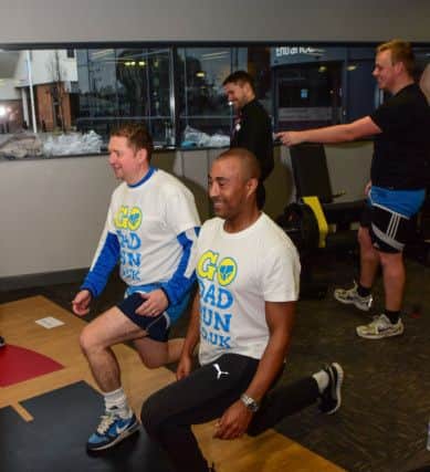 Olympian Colin Jackson taking part in a fitness session at the Sunderand Aquatic Centre on Wednesday, as part of the Sunderland Go Dad Run, which takes place in April.