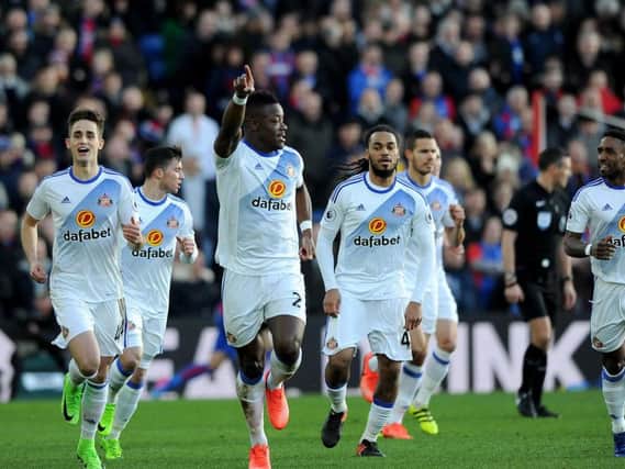 Sunderland players celebrate Lamine Kone's opening goal against Crystal Palace
