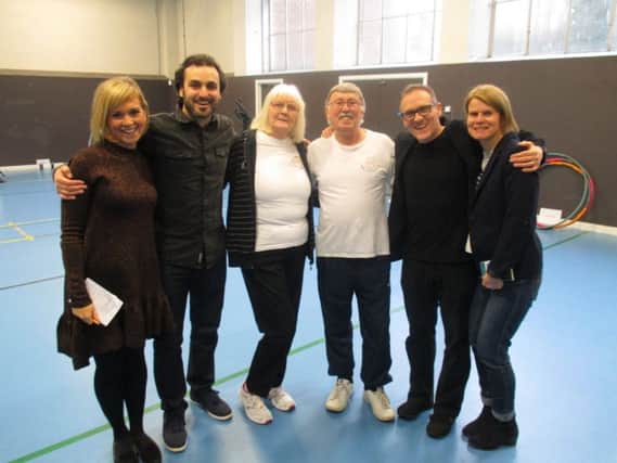Rachael, from Comic Relief, Patrick Monahan, comedian, Barry and Margaret Cook, Alfie Joey, comedian and breakfast presenter on BBC Radio Newcastle, Helen, productions manager at the BBC.