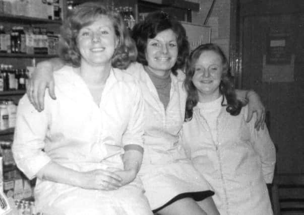 The staff at Wylam's Chemists In Middle Street, Blackhall Colliery in the 1960s.