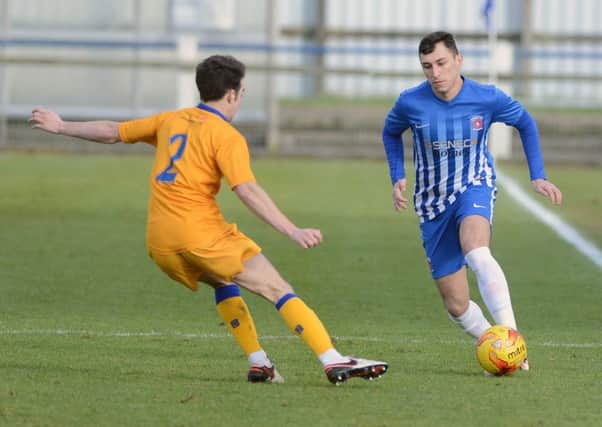 Nathan Thomas (right) in action for Hartlepool United Reserves against Mansfield at Billingham Town in midweek.