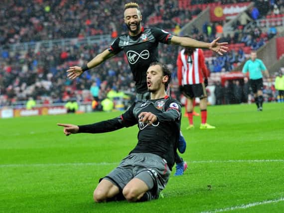Manolo Gabbiadini scored two first half goals in Southampton's 4-0 win over Sunderland