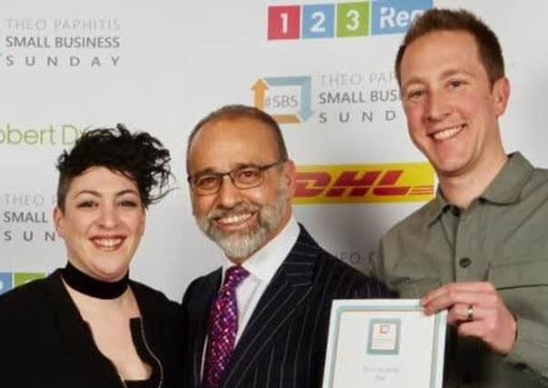 Retail entrepreneur Theo Paphitis with Andrew and Anne-Marie Calder, owners of Calders Kitchen.